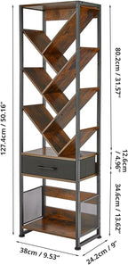 4-Shelf Tree Bookshelf 24.1-Inch Retro Floor Standing Bookcase