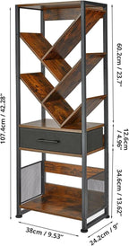 4-Shelf Tree Bookshelf 24.1-Inch Retro Floor Standing Bookcase