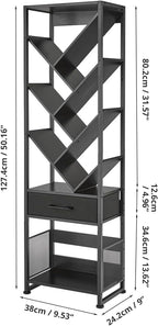 4-Shelf Tree Bookshelf 24.1-Inch Retro Floor Standing Bookcase