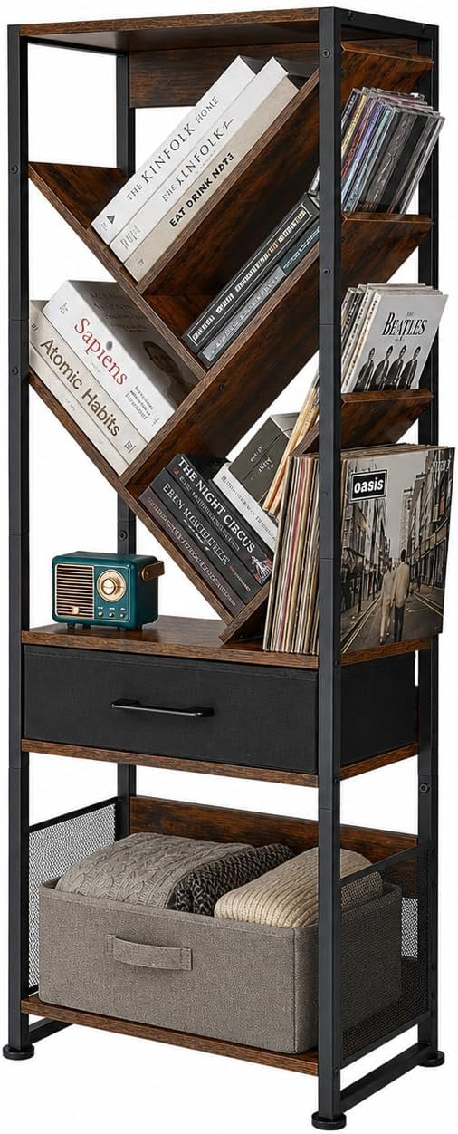 4-Shelf Tree Bookshelf 24.1-Inch Retro Floor Standing Bookcase