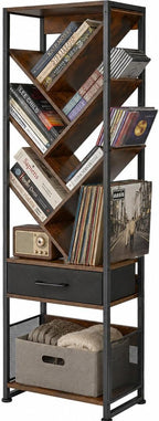 4-Shelf Tree Bookshelf 24.1-Inch Retro Floor Standing Bookcase