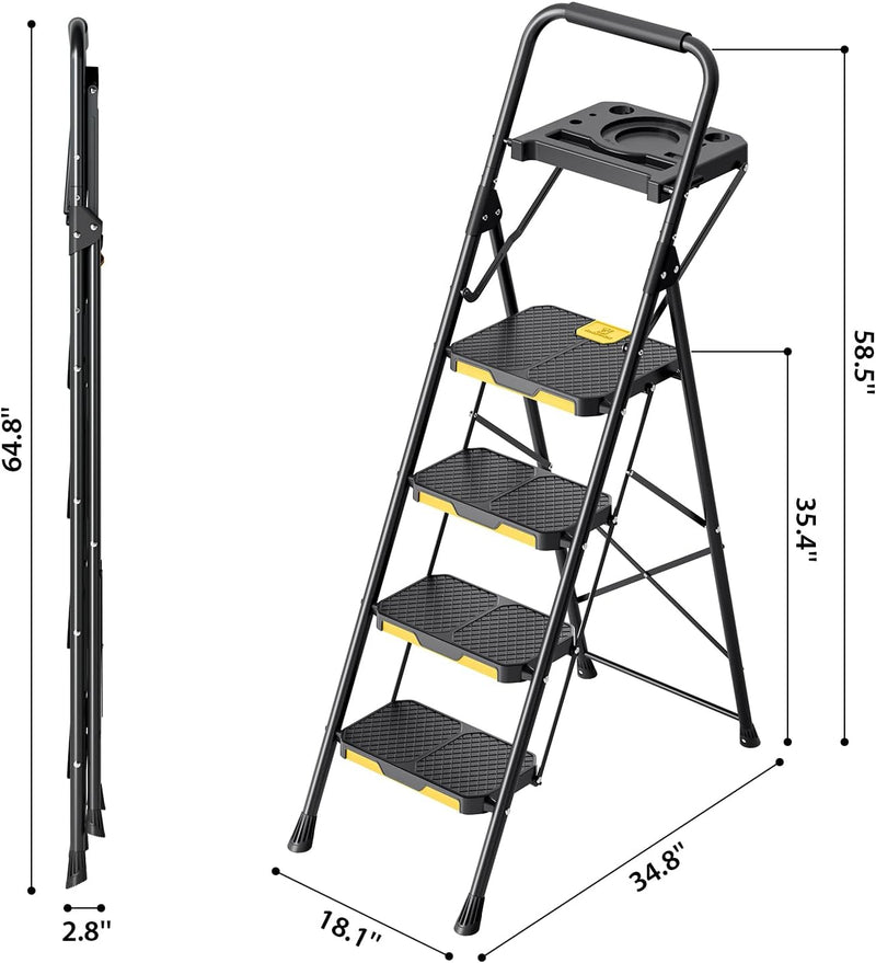 Folding 4-Step Ladder with Tool Tray