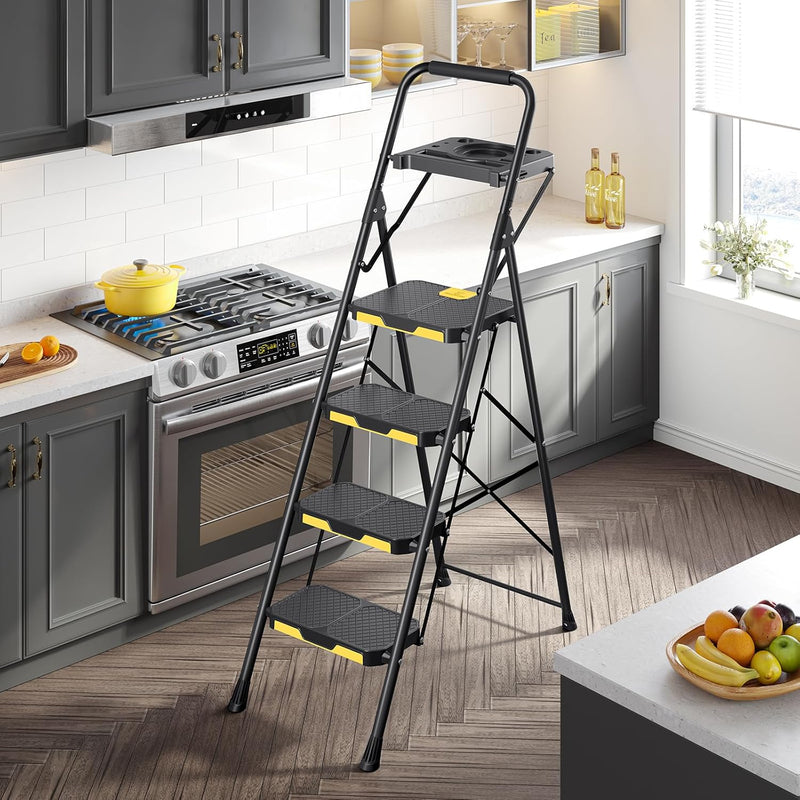 Folding 4-Step Ladder with Tool Tray