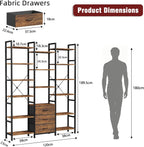 4-Tier Bookcase with Drawers Rustic Shelving
