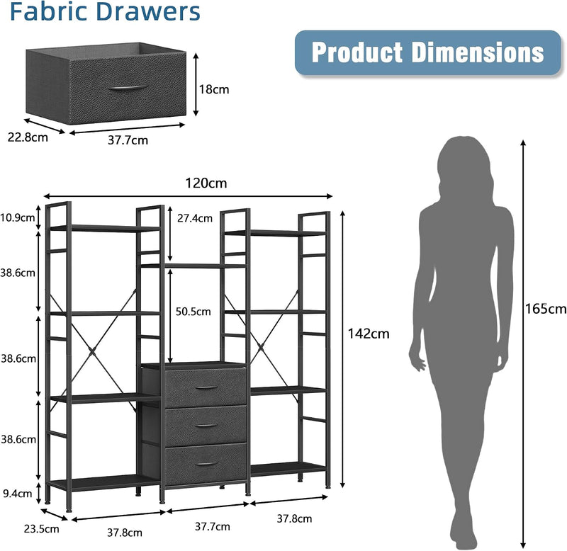 4-Tier Bookcase with Drawers Rustic Shelving