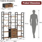 4-Tier Bookcase with Drawers Rustic Shelving