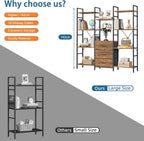 4-Tier Bookcase with Drawers Rustic Shelving