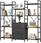 4-Tier Bookcase with Drawers Rustic Shelving