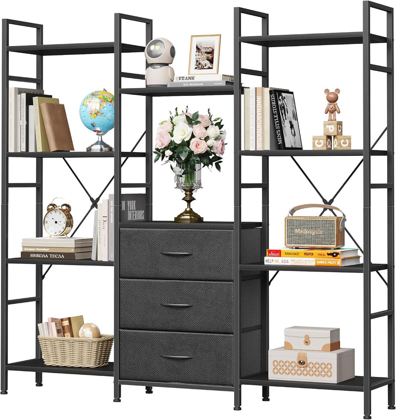 4-Tier Bookcase with Drawers Rustic Shelving