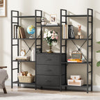 4-Tier Bookcase with Drawers Rustic Shelving