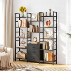 4-Tier Bookcase with Drawers Rustic Shelving