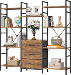 4-Tier Bookcase with Drawers Rustic Shelving