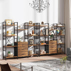 4-Tier Bookcase with Drawers Rustic Shelving
