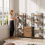 4-Tier Bookcase with Drawers Rustic Shelving
