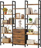 4-Tier Bookcase with Drawers Rustic Shelving