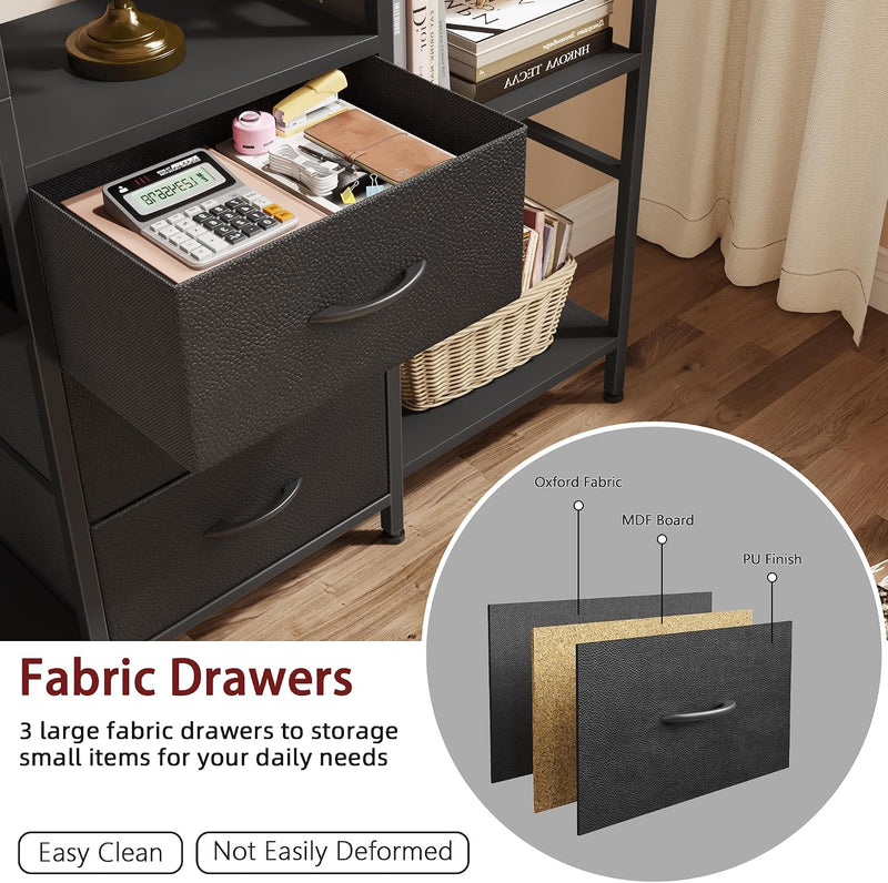 4-Tier Bookcase with Drawers Rustic Shelving