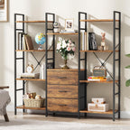 4-Tier Bookcase with Drawers Rustic Shelving