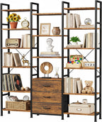 4-Tier Bookcase with Drawers Rustic Shelving