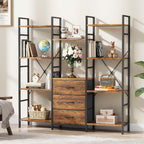 4-Tier Bookcase with Drawers Rustic Shelving