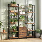 4-Tier Bookcase with Drawers Rustic Shelving