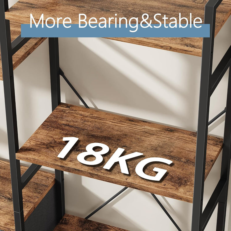 4-Tier Bookcase with Drawers Rustic Shelving