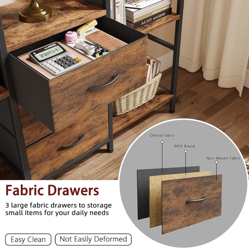 4-Tier Bookcase with Drawers Rustic Shelving