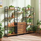 4-Tier Bookcase with Drawers Rustic Shelving