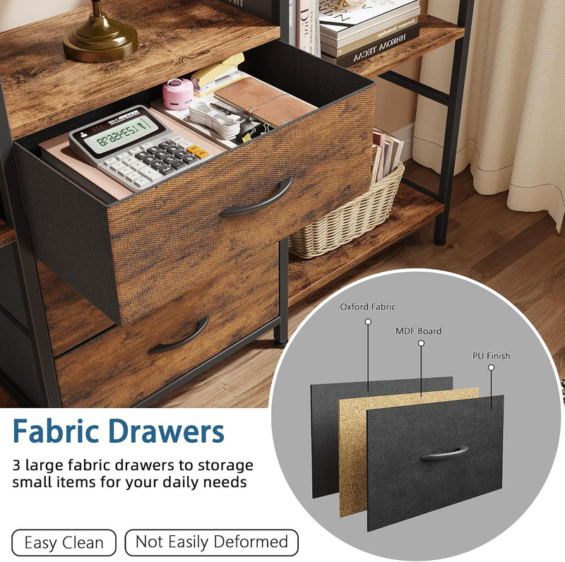 4-Tier Bookcase with Drawers Rustic Shelving
