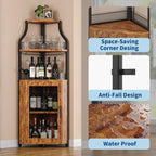 4-Tier Corner Bar Cabinet Industrial Freestanding Wine Storage