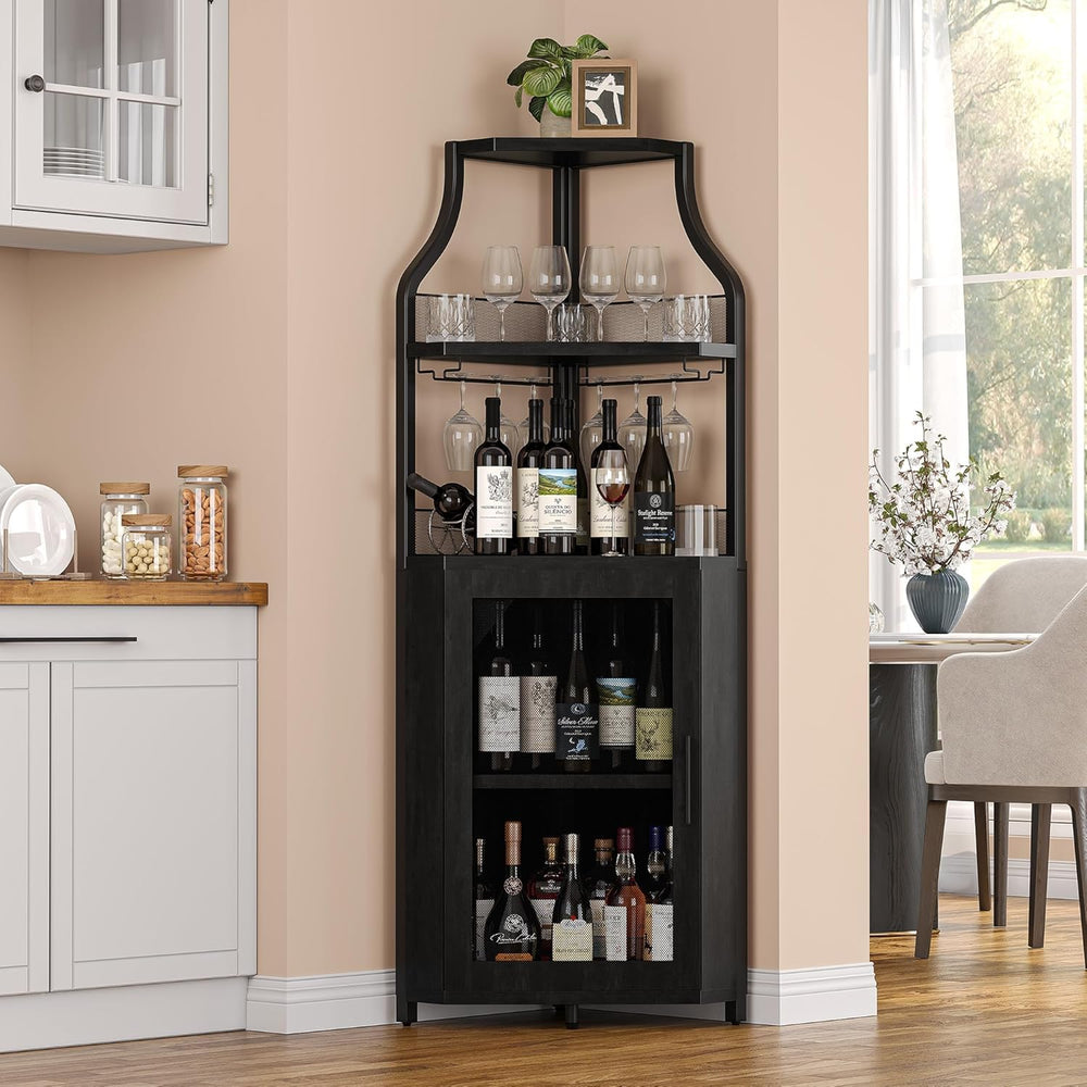 4-Tier Corner Bar Cabinet Industrial Freestanding Wine Storage