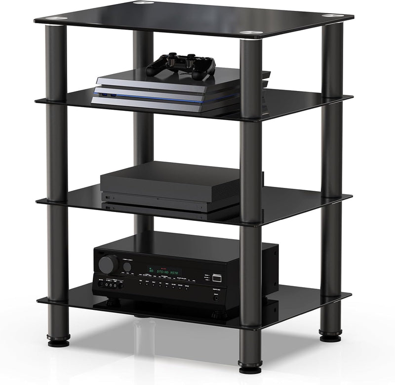 4-Tier Hifi Stand with Tempered Glass Shelves Height