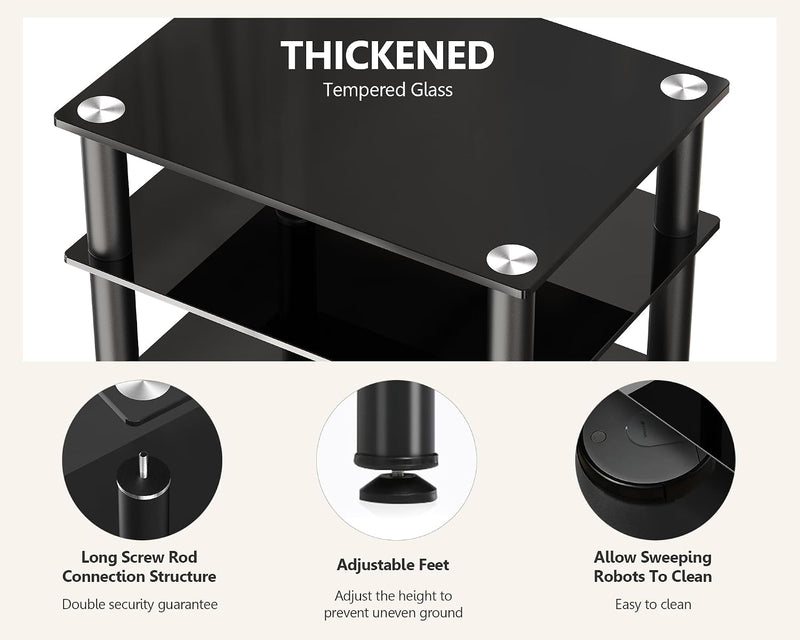 4-Tier Hifi Stand with Tempered Glass Shelves Height