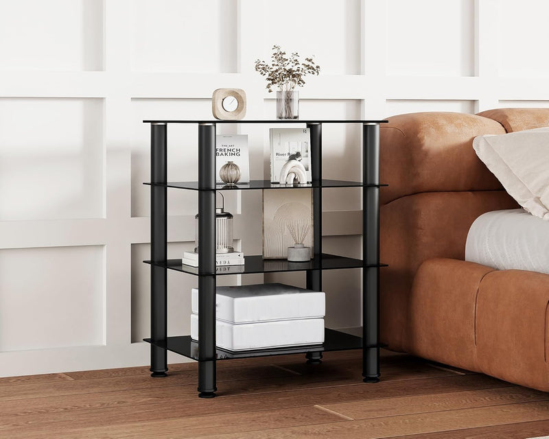 4-Tier Hifi Stand with Tempered Glass Shelves Height