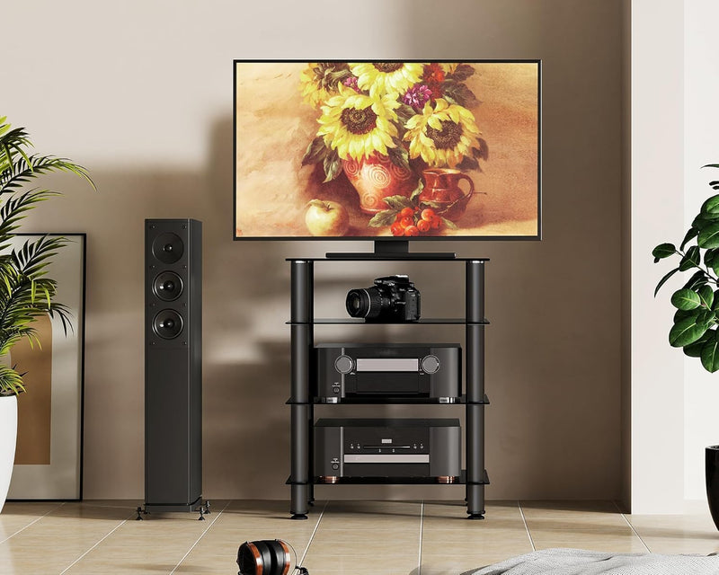 4-Tier Hifi Stand with Tempered Glass Shelves Height