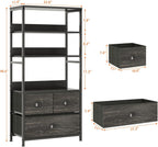 4-Tier Industrial Bookshelf with 3 Fabric Drawers Storage