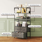4-Tier Industrial Bookshelf with 3 Fabric Drawers Storage