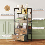 4-Tier Industrial Bookshelf with 3 Fabric Drawers Storage