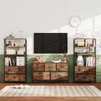4-Tier Industrial Bookshelf with 3 Fabric Drawers Storage