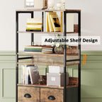 4-Tier Industrial Bookshelf with 3 Fabric Drawers Storage