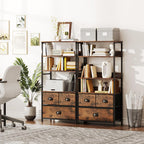 4-Tier Industrial Bookshelf with 3 Fabric Drawers Storage