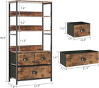 4-Tier Industrial Bookshelf with 3 Fabric Drawers Storage