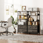 4-Tier Industrial Bookshelf with 3 Fabric Drawers Storage