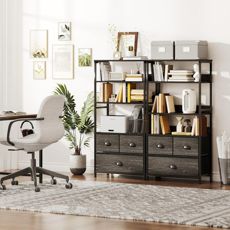 4-Tier Industrial Bookshelf with 3 Fabric Drawers Storage