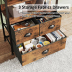 4-Tier Industrial Bookshelf with 3 Fabric Drawers Storage