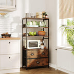 4-Tier Industrial Bookshelf with 3 Fabric Drawers Storage
