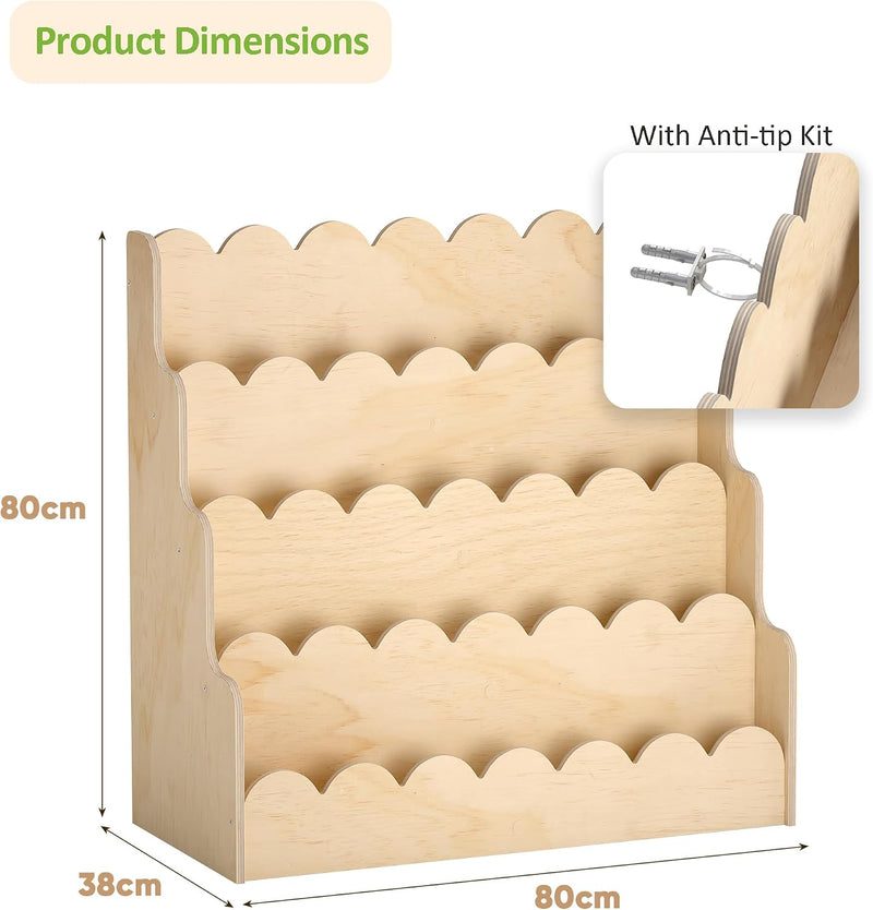4-Tier Kids Bookshelf Large Capacity Bookcase 80W X