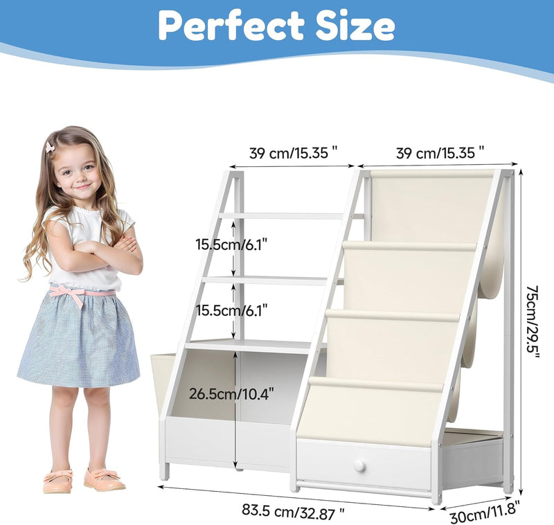 4-Tier Kids Bookshelf Large Capacity Bookcase 80W X