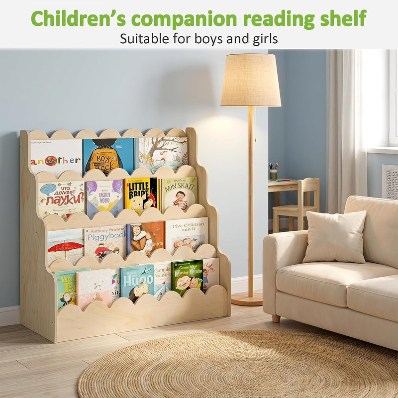 4-Tier Kids Bookshelf Large Capacity Bookcase 80W X