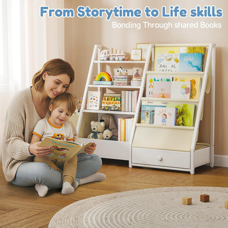 4-Tier Kids Bookshelf Large Capacity Bookcase