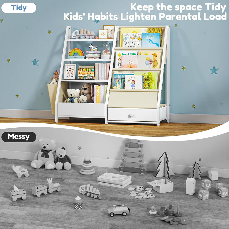 4-Tier Kids Bookshelf Large Capacity Bookcase 80W X